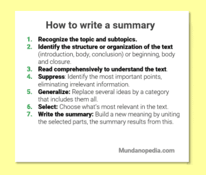 How to write a summary step by step guide with examples, List of steps to write a summary